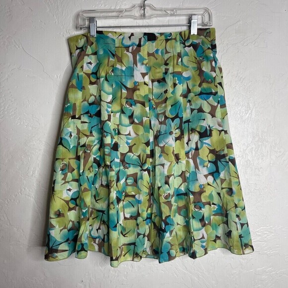 Vintage First Option Green Blue Floral Print Skirt Size 10 A-line - Picture 2 of 6